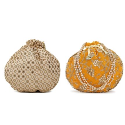 Combo - Designer Embroidered Potli Bag - Golden & Yellow
