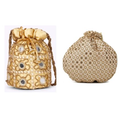 Combo - Designer Embroidered Potli Bag - Golden & Gold