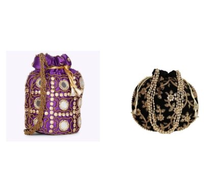 Combo - Designer Embroidered Potli Bag - Purple & Black