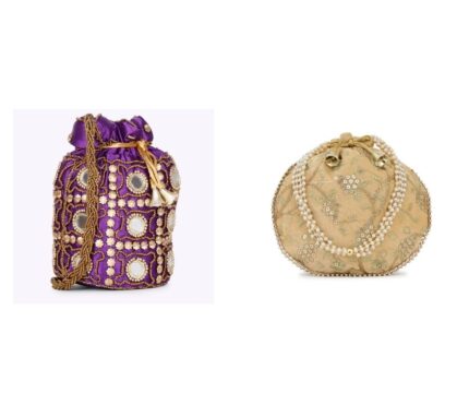 Combo - Designer Embroidered Potli Bag - Purple & Beige
