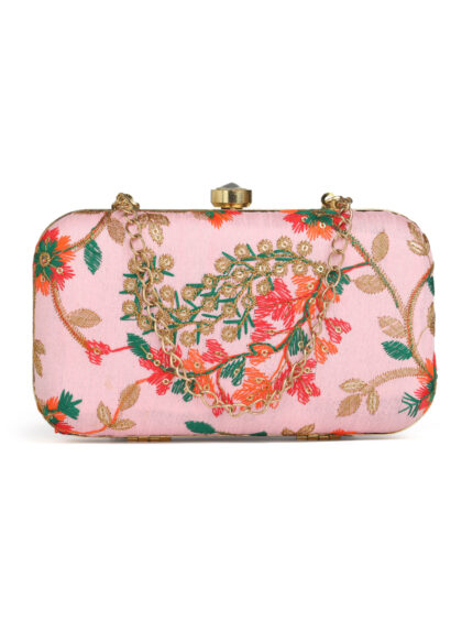 Pink & Green Embroidered Box Clutches For Girls and womens