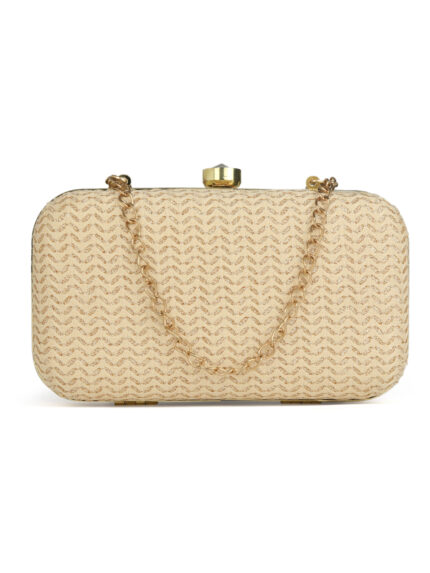 Beige & Gold Embroidered Box Clutches For Girls and womens